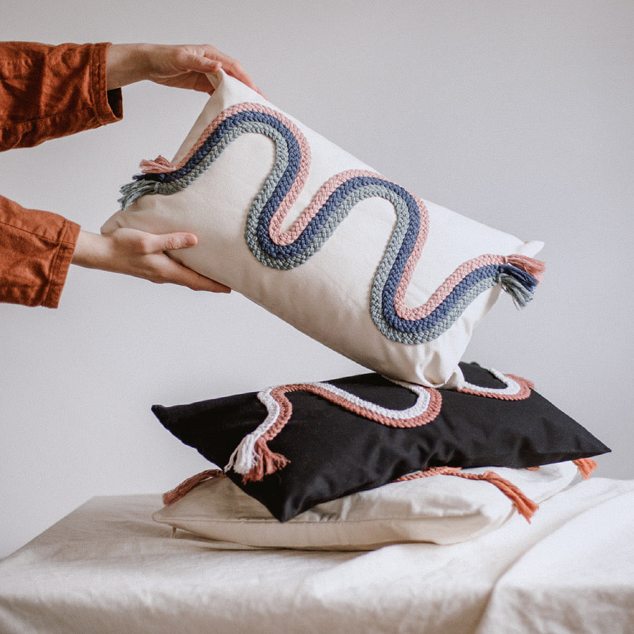 Wave Oblong Cushion - Eclectic folk - knottinger.
